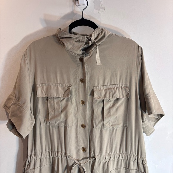 BANANA REPUBLIC Sz XL 100% Lyocell Jumpsuit Drawstring Patch Pockets High Neck - Picture 4 of 12